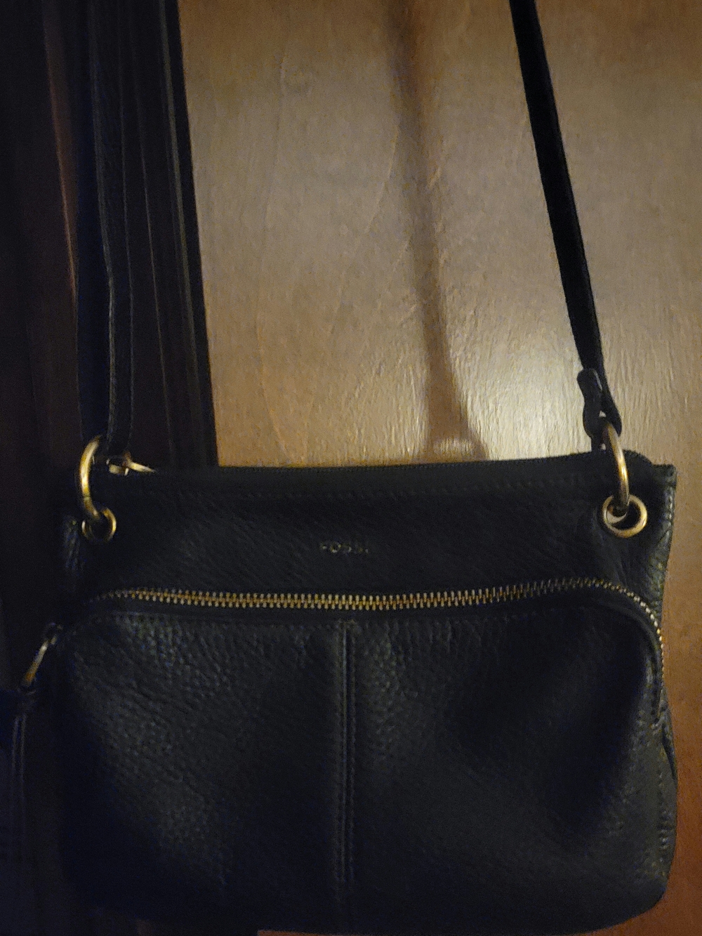 Soft Fossil Black Leather Crossbody Bag